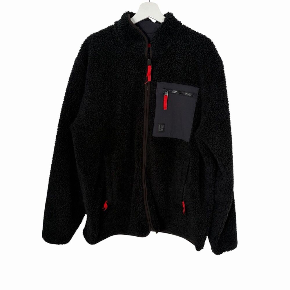 Topo Designs Jacket Mens XL Black Sherpa Fleece Full Zip Reversible